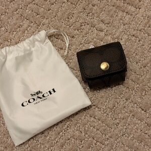 Coach Black Leather Large Wireless Earbud Case